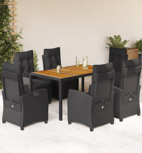 7-tlg. Garten-Essgruppe mit Kissen Schwarz Poly Rattan