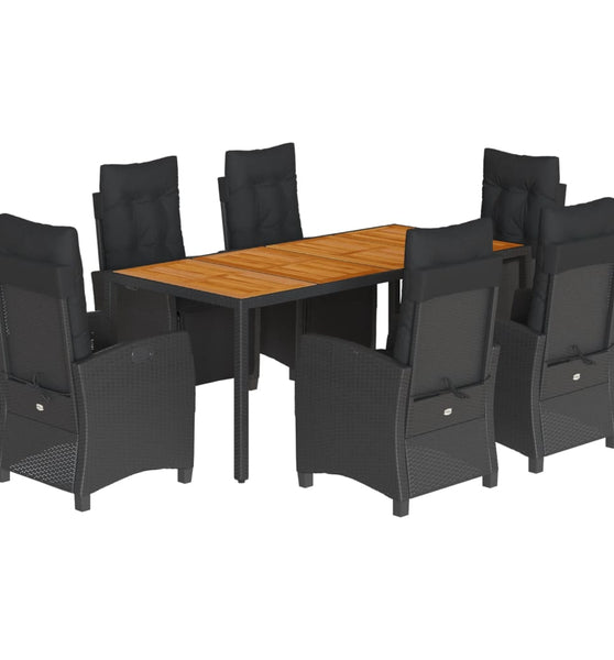 7-tlg. Garten-Essgruppe mit Kissen Schwarz Poly Rattan