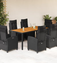 7-tlg. Garten-Essgruppe mit Kissen Schwarz Poly Rattan