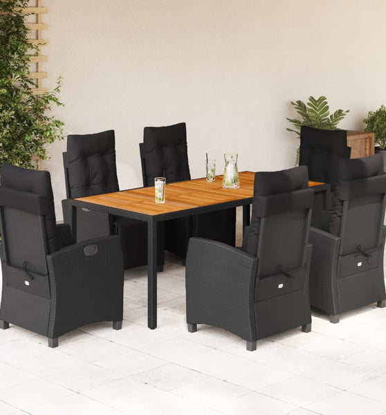 7-tlg. Garten-Essgruppe mit Kissen Schwarz Poly Rattan