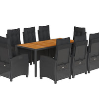 9-tlg. Garten-Essgruppe mit Kissen Schwarz Poly Rattan