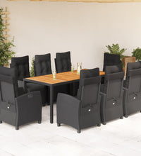 9-tlg. Garten-Essgruppe mit Kissen Schwarz Poly Rattan