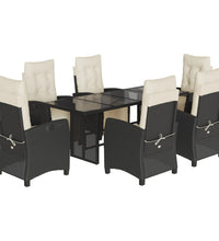 7-tlg. Garten-Essgruppe mit Kissen Schwarz Poly Rattan