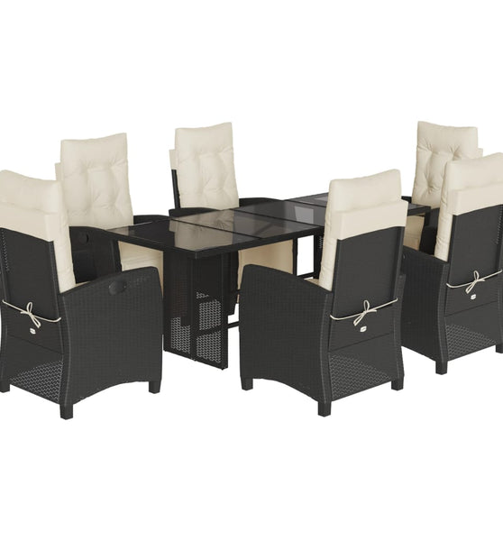 7-tlg. Garten-Essgruppe mit Kissen Schwarz Poly Rattan