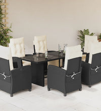 7-tlg. Garten-Essgruppe mit Kissen Schwarz Poly Rattan