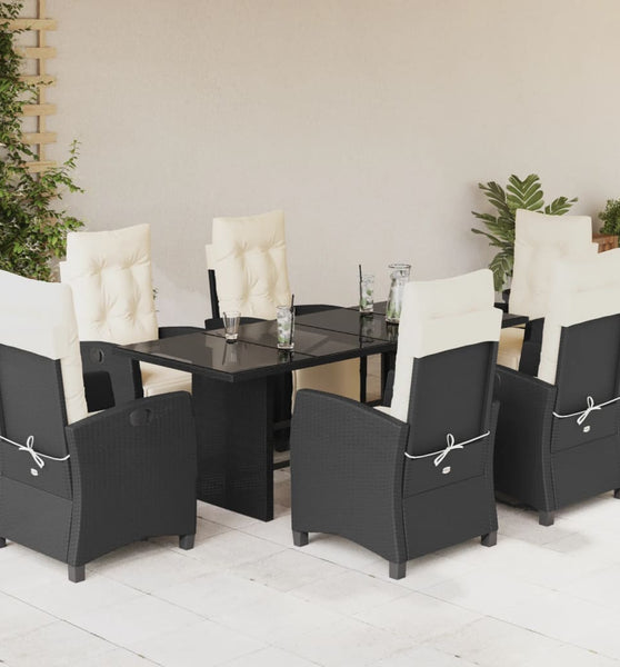 7-tlg. Garten-Essgruppe mit Kissen Schwarz Poly Rattan