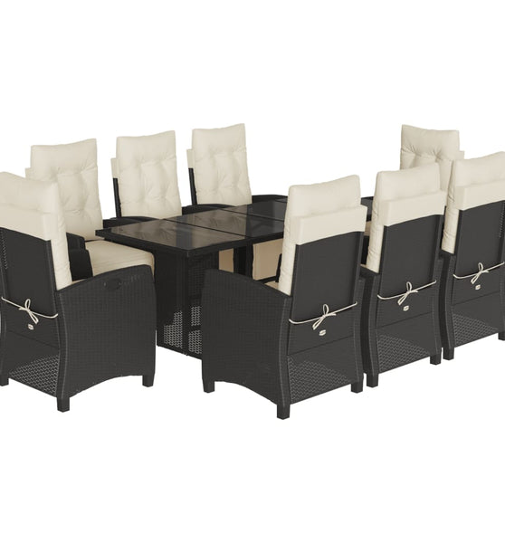 9-tlg. Garten-Essgruppe mit Kissen Schwarz Poly Rattan