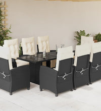 9-tlg. Garten-Essgruppe mit Kissen Schwarz Poly Rattan