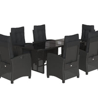 7-tlg. Garten-Essgruppe mit Kissen Schwarz Poly Rattan