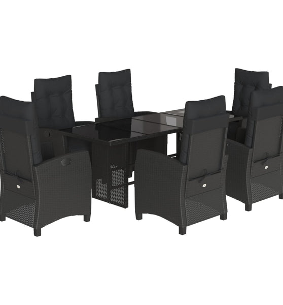 7-tlg. Garten-Essgruppe mit Kissen Schwarz Poly Rattan