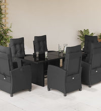 7-tlg. Garten-Essgruppe mit Kissen Schwarz Poly Rattan