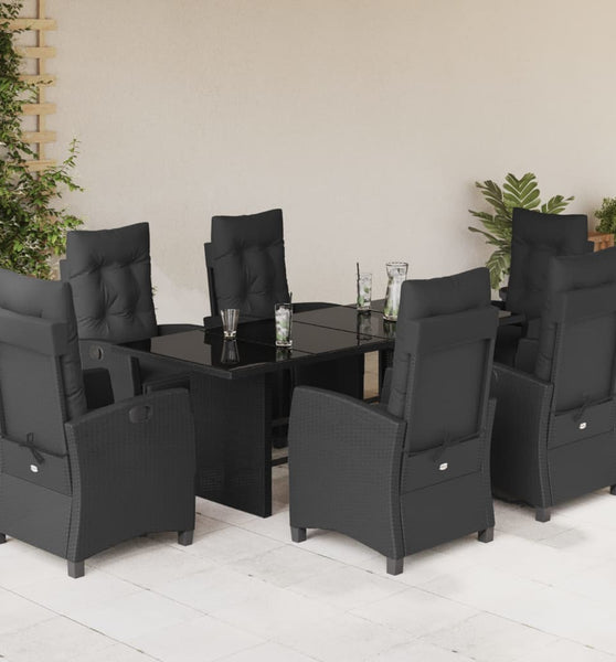 7-tlg. Garten-Essgruppe mit Kissen Schwarz Poly Rattan