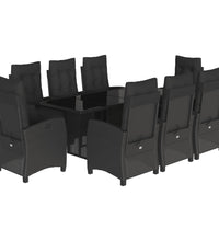 9-tlg. Garten-Essgruppe mit Kissen Schwarz Poly Rattan