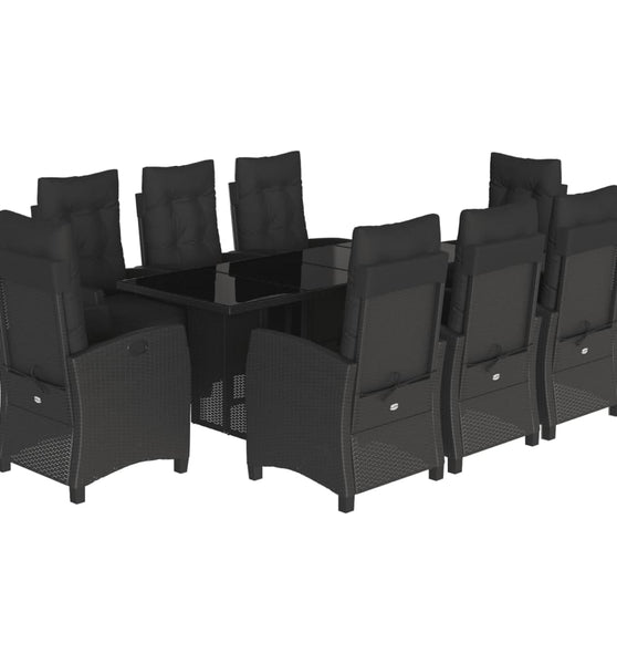 9-tlg. Garten-Essgruppe mit Kissen Schwarz Poly Rattan
