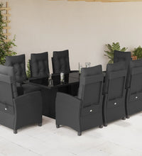 9-tlg. Garten-Essgruppe mit Kissen Schwarz Poly Rattan