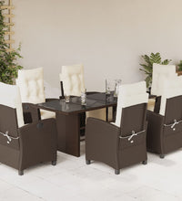 7-tlg. Garten-Essgruppe mit Kissen Braun Poly Rattan