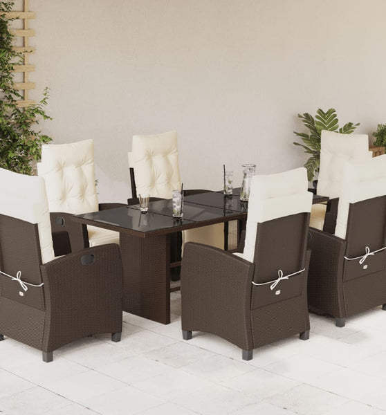 7-tlg. Garten-Essgruppe mit Kissen Braun Poly Rattan