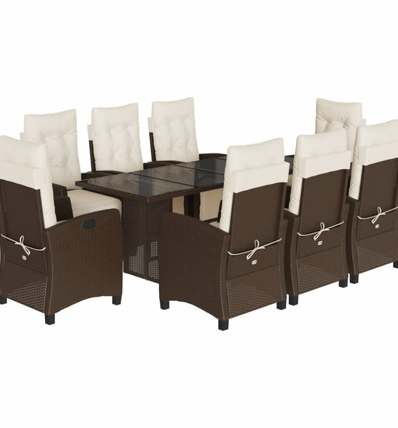 9-tlg. Garten-Essgruppe mit Kissen Braun Poly Rattan