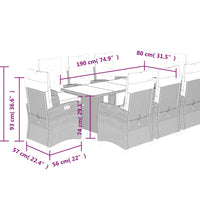 9-tlg. Garten-Essgruppe mit Kissen Braun Poly Rattan