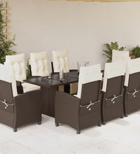 9-tlg. Garten-Essgruppe mit Kissen Braun Poly Rattan