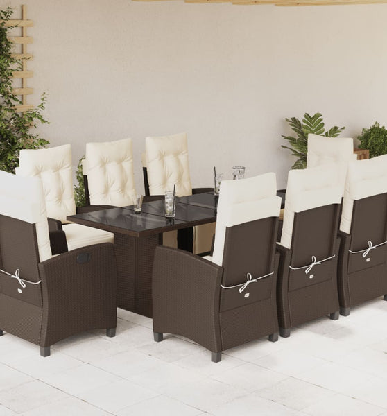 9-tlg. Garten-Essgruppe mit Kissen Braun Poly Rattan