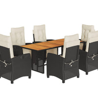 7-tlg. Garten-Essgruppe mit Kissen Schwarz Poly Rattan