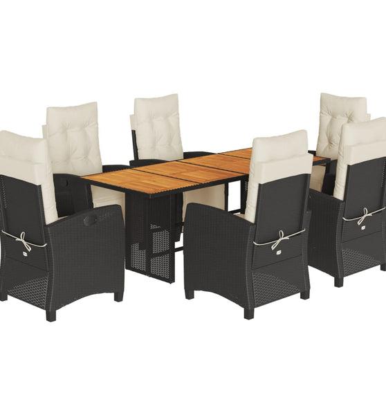7-tlg. Garten-Essgruppe mit Kissen Schwarz Poly Rattan