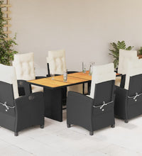 7-tlg. Garten-Essgruppe mit Kissen Schwarz Poly Rattan
