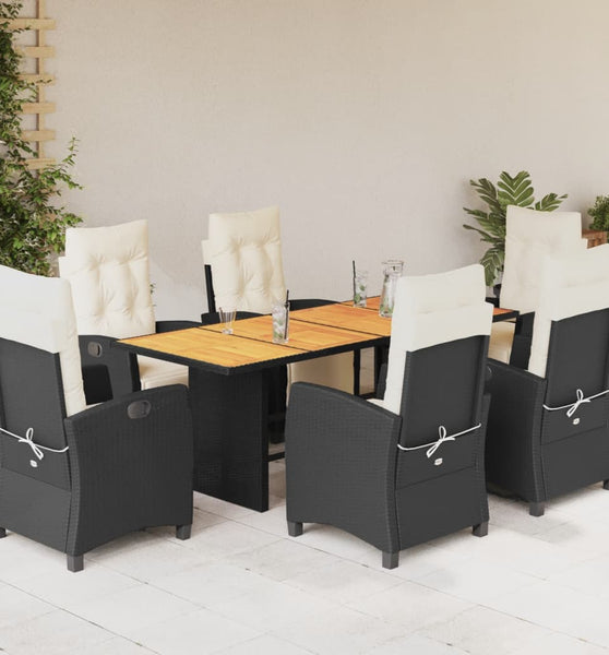7-tlg. Garten-Essgruppe mit Kissen Schwarz Poly Rattan