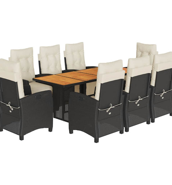 9-tlg. Garten-Essgruppe mit Kissen Schwarz Poly Rattan