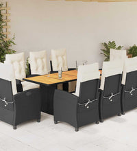 9-tlg. Garten-Essgruppe mit Kissen Schwarz Poly Rattan