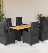 7-tlg. Garten-Essgruppe mit Kissen Schwarz Poly Rattan