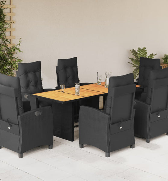 7-tlg. Garten-Essgruppe mit Kissen Schwarz Poly Rattan