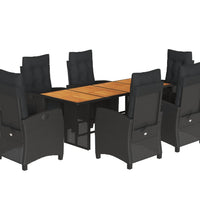 9-tlg. Garten-Essgruppe mit Kissen Schwarz Poly Rattan