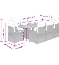 9-tlg. Garten-Essgruppe mit Kissen Schwarz Poly Rattan