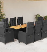 9-tlg. Garten-Essgruppe mit Kissen Schwarz Poly Rattan