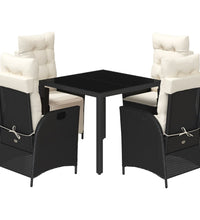 5-tlg. Garten-Essgruppe mit Kissen Schwarz Poly Rattan
