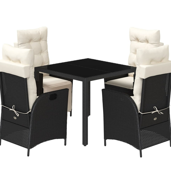 5-tlg. Garten-Essgruppe mit Kissen Schwarz Poly Rattan