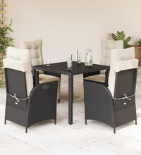 5-tlg. Garten-Essgruppe mit Kissen Schwarz Poly Rattan