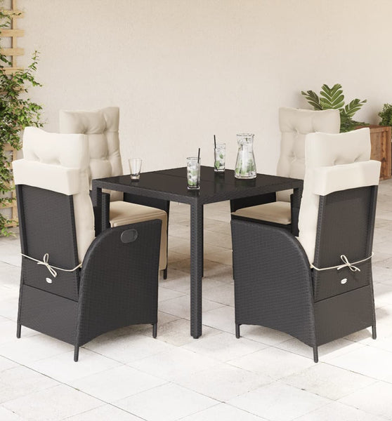 5-tlg. Garten-Essgruppe mit Kissen Schwarz Poly Rattan
