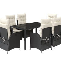 7-tlg. Garten-Essgruppe mit Kissen Schwarz Poly Rattan