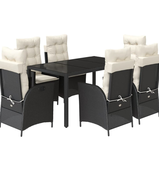 7-tlg. Garten-Essgruppe mit Kissen Schwarz Poly Rattan