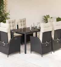 7-tlg. Garten-Essgruppe mit Kissen Schwarz Poly Rattan