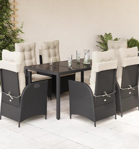 7-tlg. Garten-Essgruppe mit Kissen Schwarz Poly Rattan