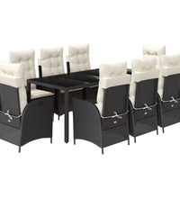 9-tlg. Garten-Essgruppe mit Kissen Schwarz Poly Rattan