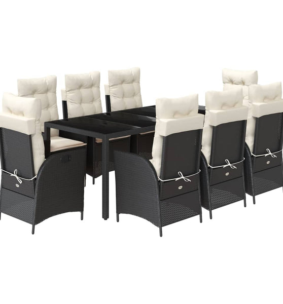 9-tlg. Garten-Essgruppe mit Kissen Schwarz Poly Rattan