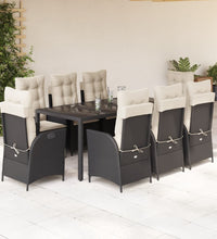 9-tlg. Garten-Essgruppe mit Kissen Schwarz Poly Rattan