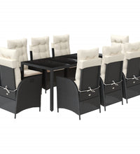 9-tlg. Garten-Essgruppe mit Kissen Schwarz Poly Rattan