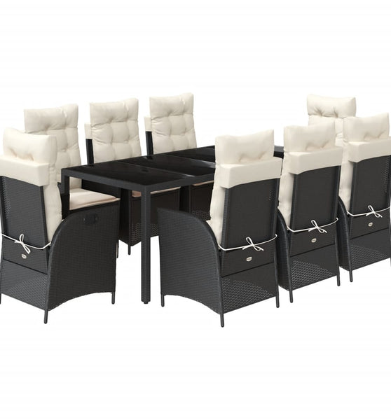 9-tlg. Garten-Essgruppe mit Kissen Schwarz Poly Rattan