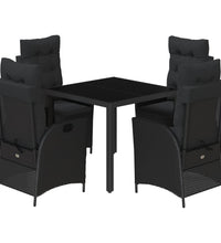 5-tlg. Garten-Essgruppe mit Kissen Schwarz Poly Rattan